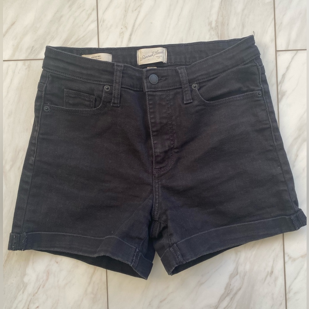 Black high rise shorts by Universal Threads.